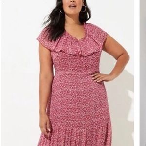 Loft Floral Flounce Tie Back Ruffle Red Maxi Dress